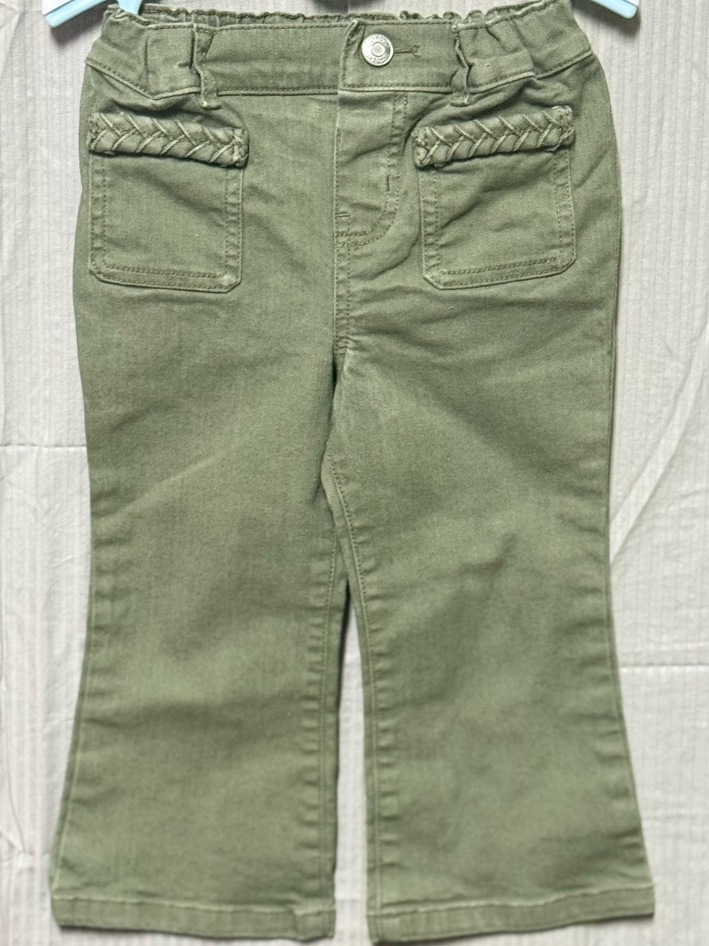 OshKosh 24M Olive Green Flare Pants Braided Pocket Stretch Corduroy Jeans